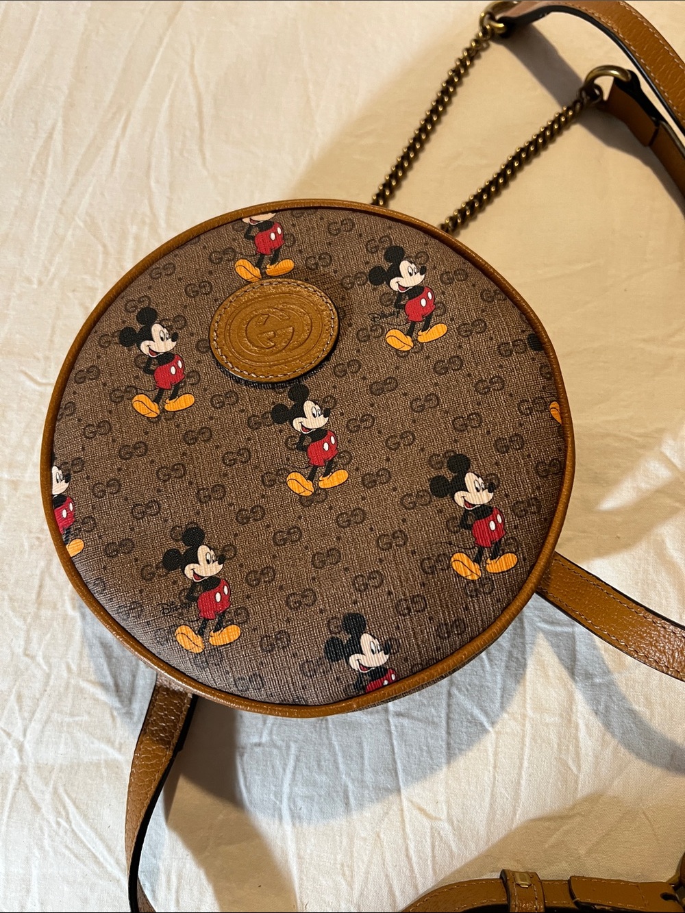 Gucci Brown GG Supreme Round Mickey Mouse Crossbody Bag